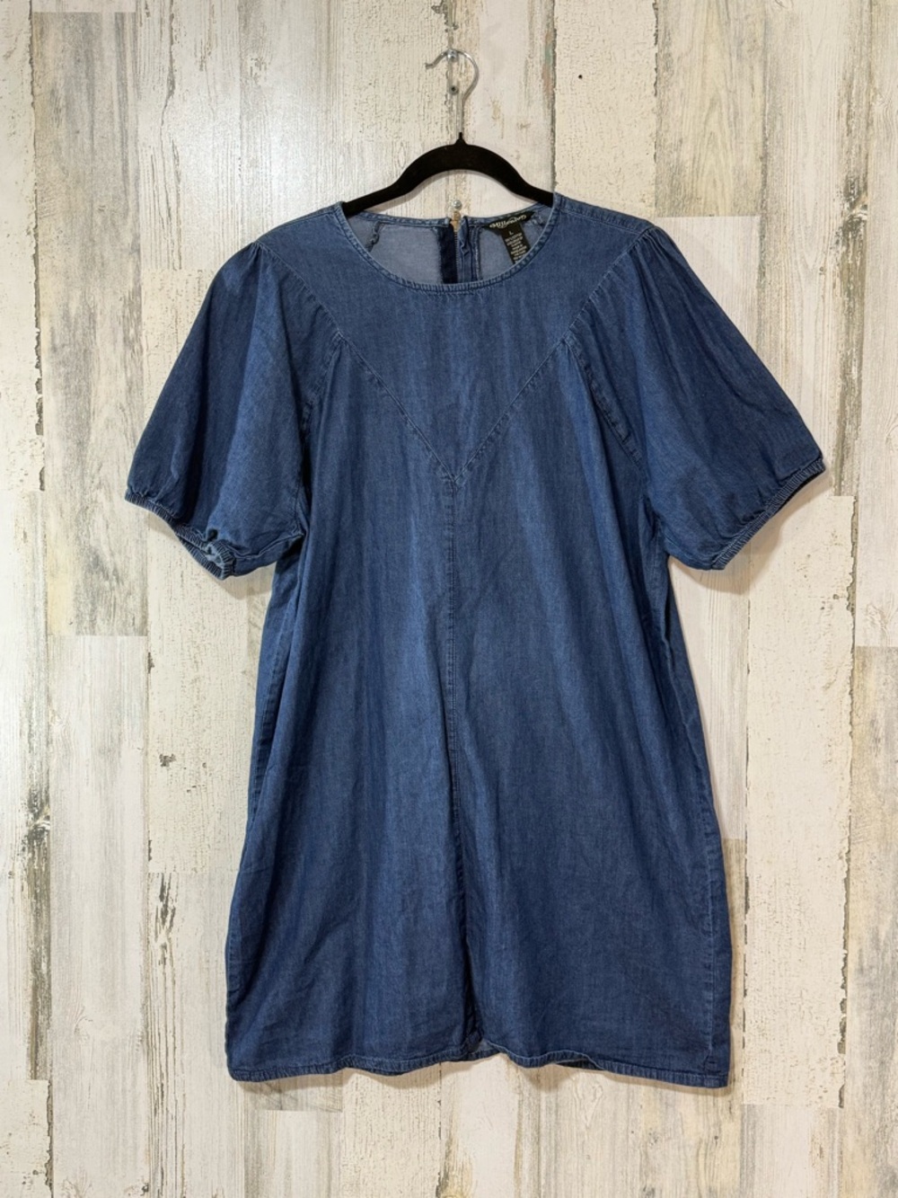 Classic Blue Denim Puff-Sleeve Mini Dress